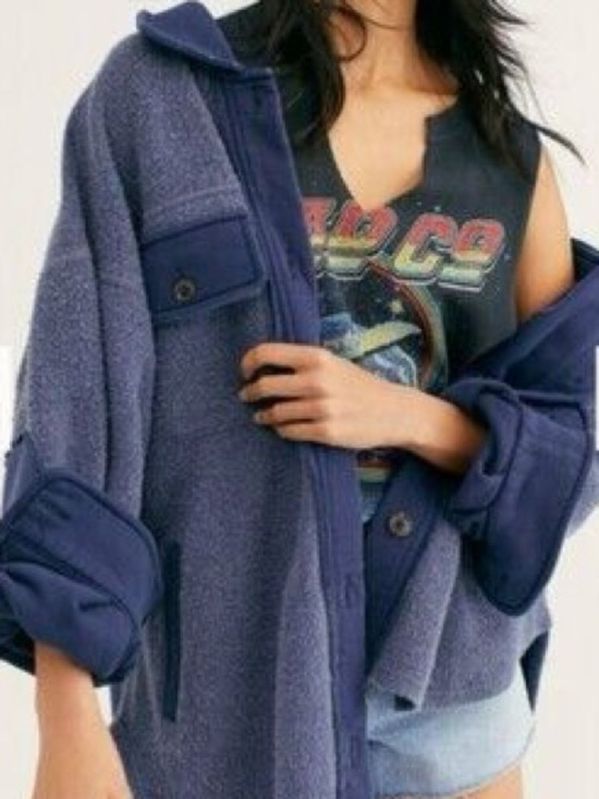 Free People Tops - Free People Navy Ruby Shacket Shirt Jacket S